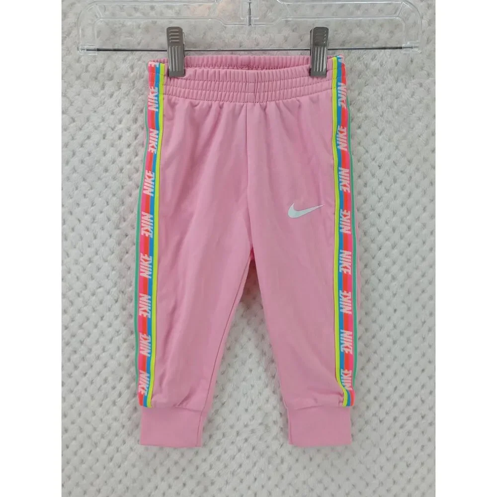 Nike Girls 12M Light Pink Infant Jogger Track Pants Rainbow Logo Taping